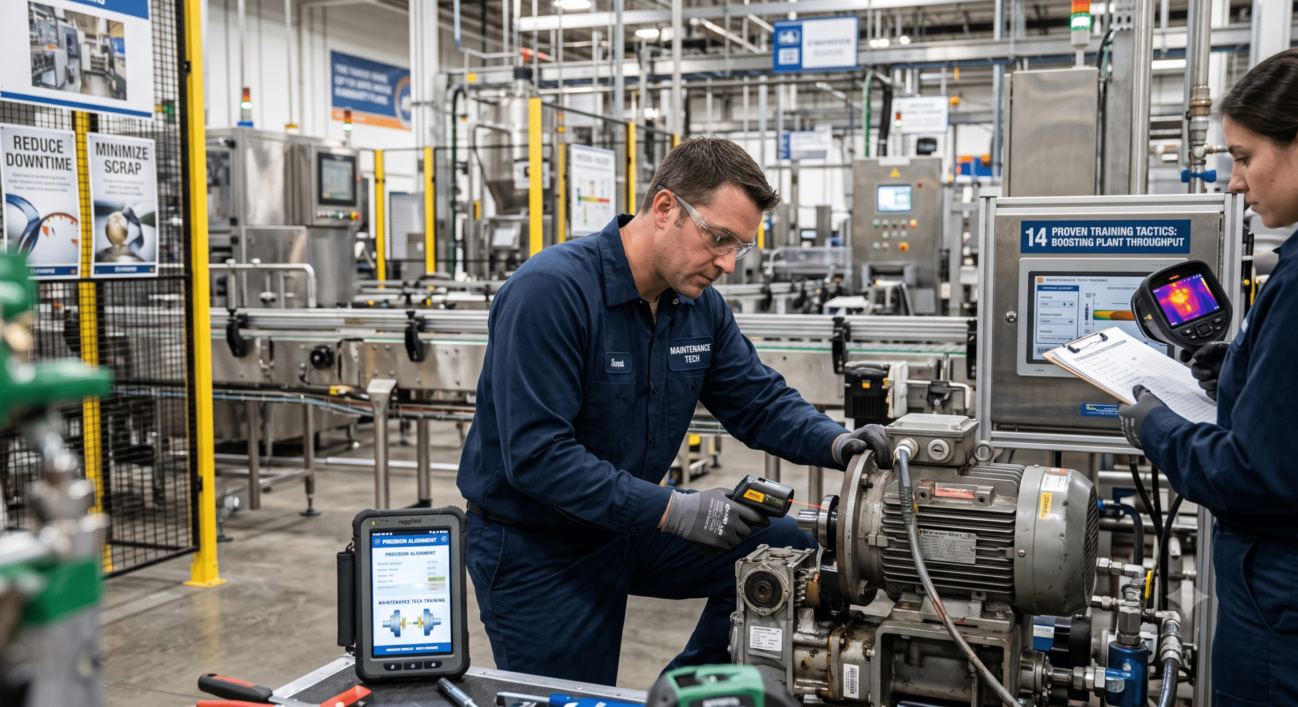 Maintenance technician training on industrial equipment inspection and predictive maintenance techniques.