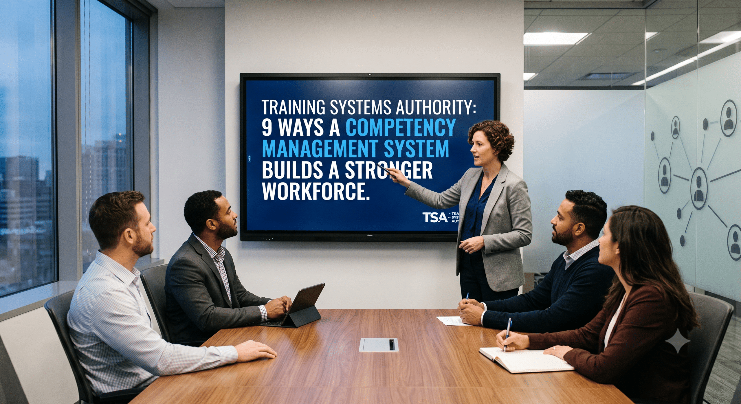 Training Systems Authority presentation explaining how a competency management system builds a stronger workforce during a corporate employee training meeting